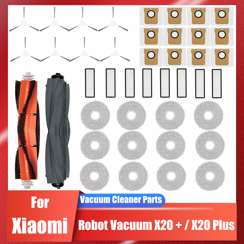 Para xiaomi robô vácuo x20 +/x20 plus, saco de pó mop pano acessórios, escova lateral principal filtro hepa peças reposição