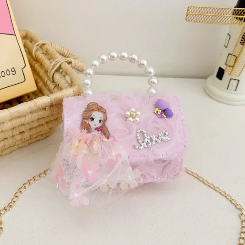 Süße Schleife Baby Mädchen kleine quadratische Umhängetaschen Perlen Griff süße Kinder Umhängetasche Prinzessin Clutch Handtasche Zubehör