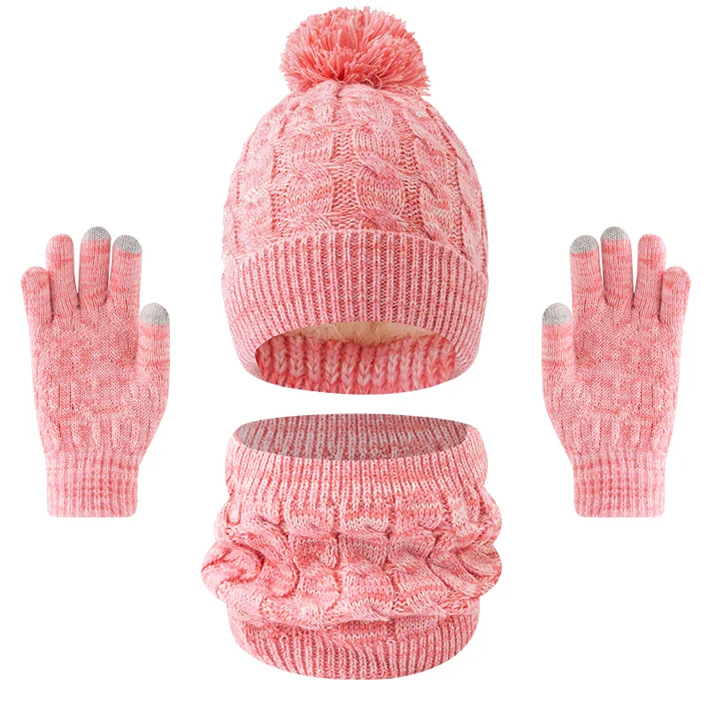 3pc3-12 Gorro de invierno para niños, bufanda y guantes, conjunto de tres piezas, dulce y versátil, gorro de lana con solapa, guerra engrosada