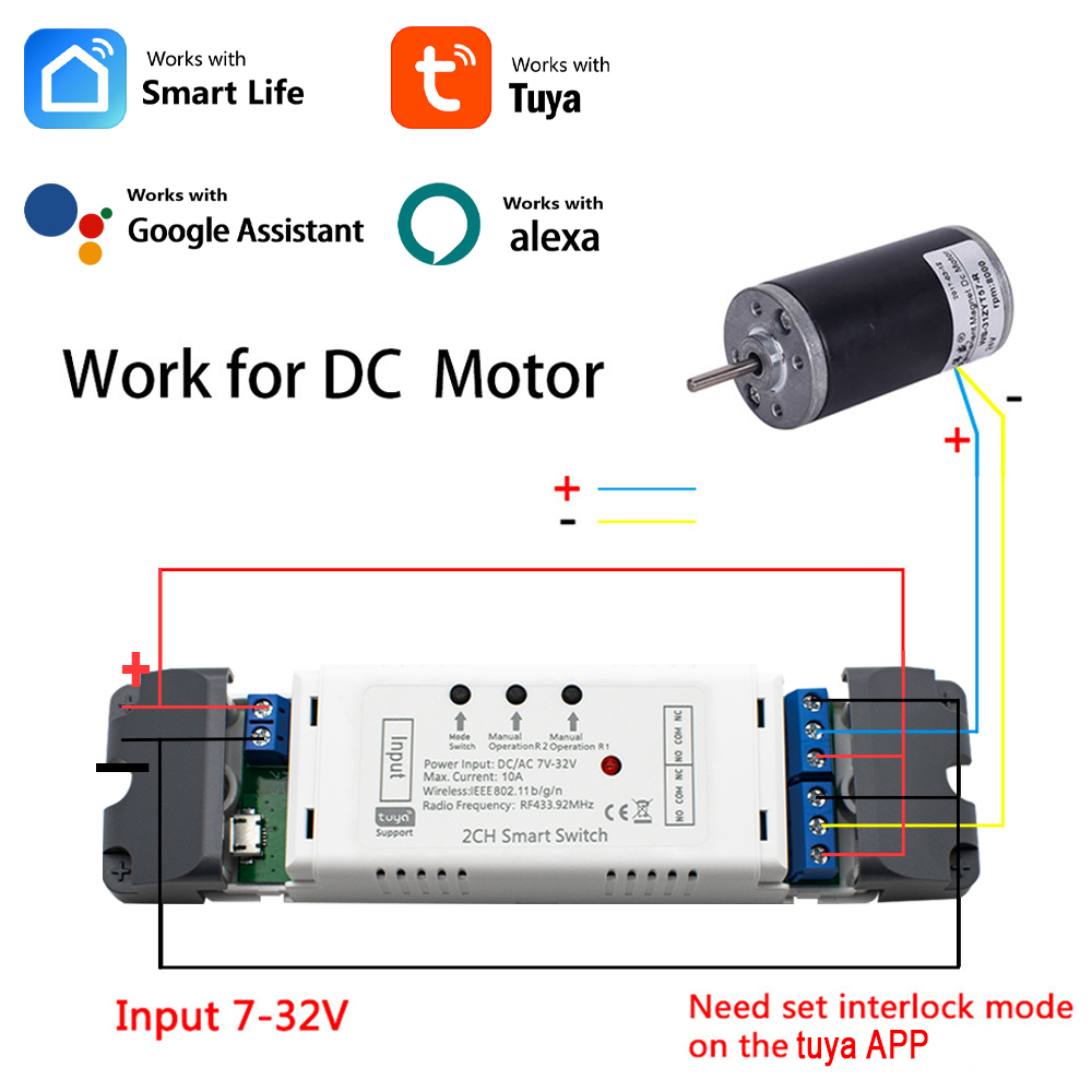 Tuyaสมาร์ทWifi Electric Linear Actuator Motor Controller,DC AC 12V 24V 32V 2 ช่องสวิทช์,RF433 Remote,2CH Pulseโมดูลรีเลย์
