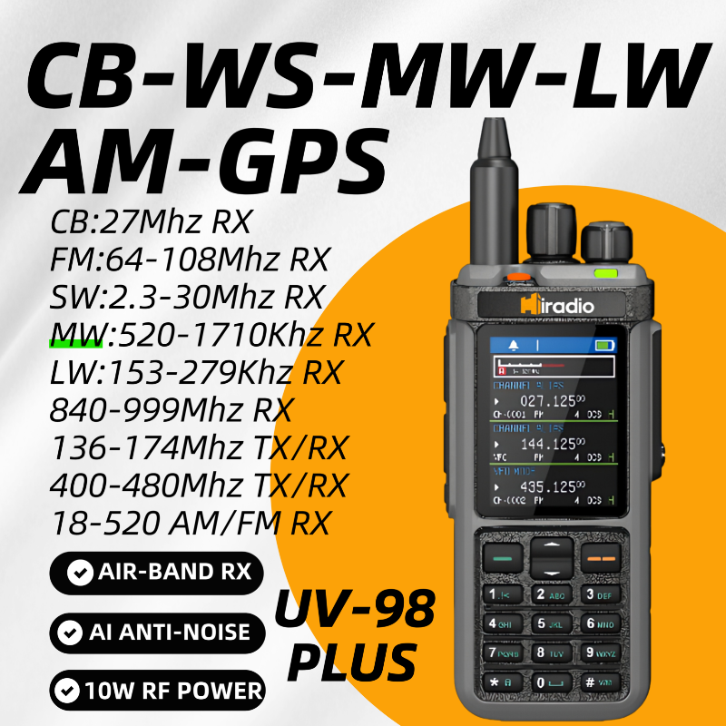 Iradio UV-98 PLUS Air Band Walkie Talkie Cross Band Repeater 2.4"large scree USB LSB CW CB SW MW LW SSB HF Multi Band Ham Radio