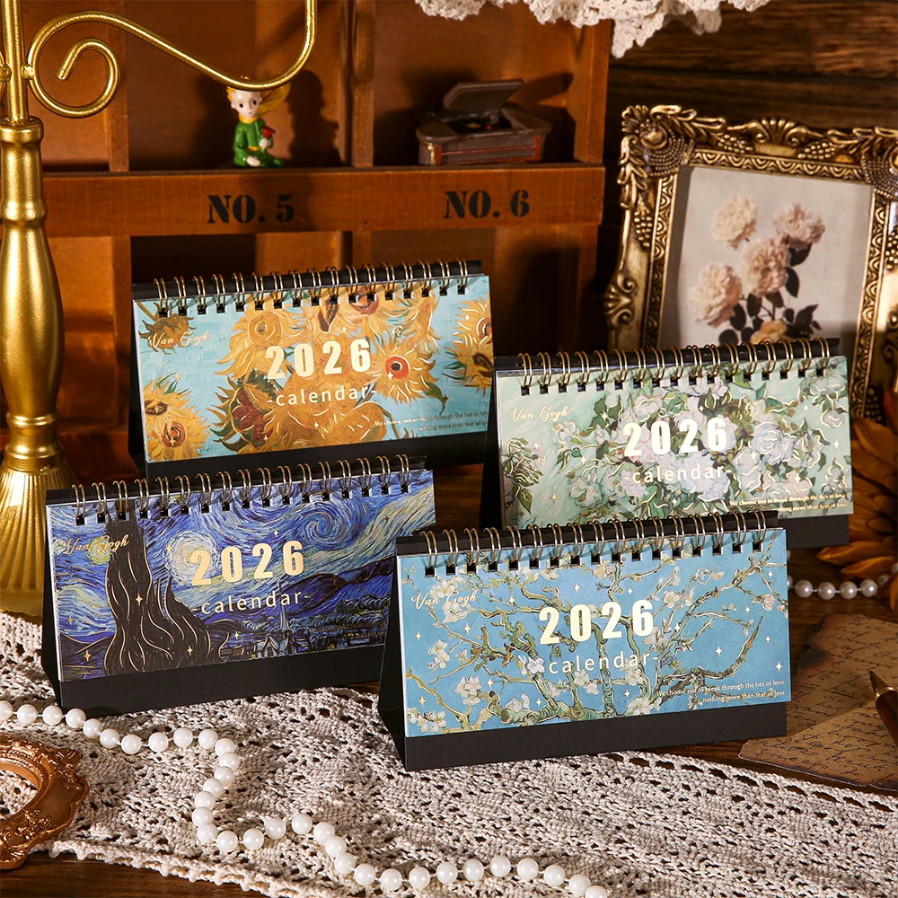 1pc 2026 calendário de mesa calendário de pintura vintage com notas memorando calendário mensal para escritório em casa escola planejamento organização