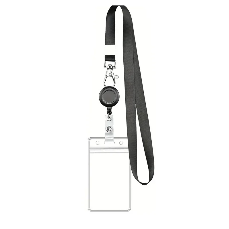 Porta carte d'identità trasparente da 1 pezzo con porta badge retrattile con cordino per porta patente di lavoro per ufficio, tracolla per carta