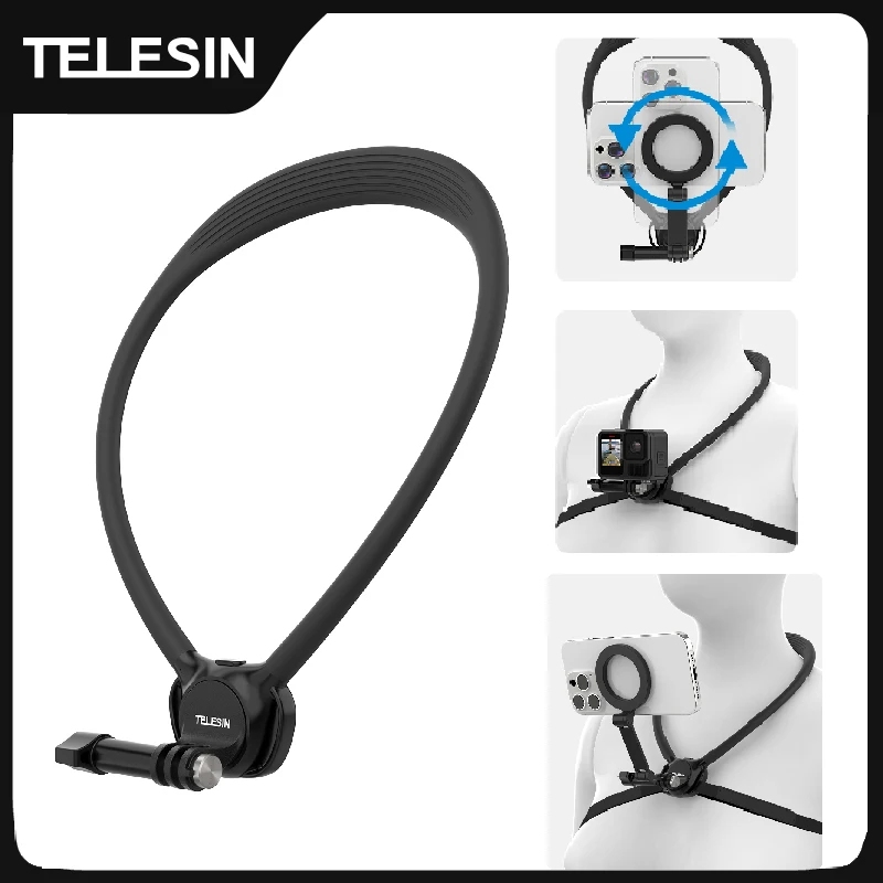 Cámara de acción de teléfono TELESIN 2 en 1, soporte de cuello para GoPro Insta360 DJI OSMO, accesorios universales para teléfono con cámara de acción