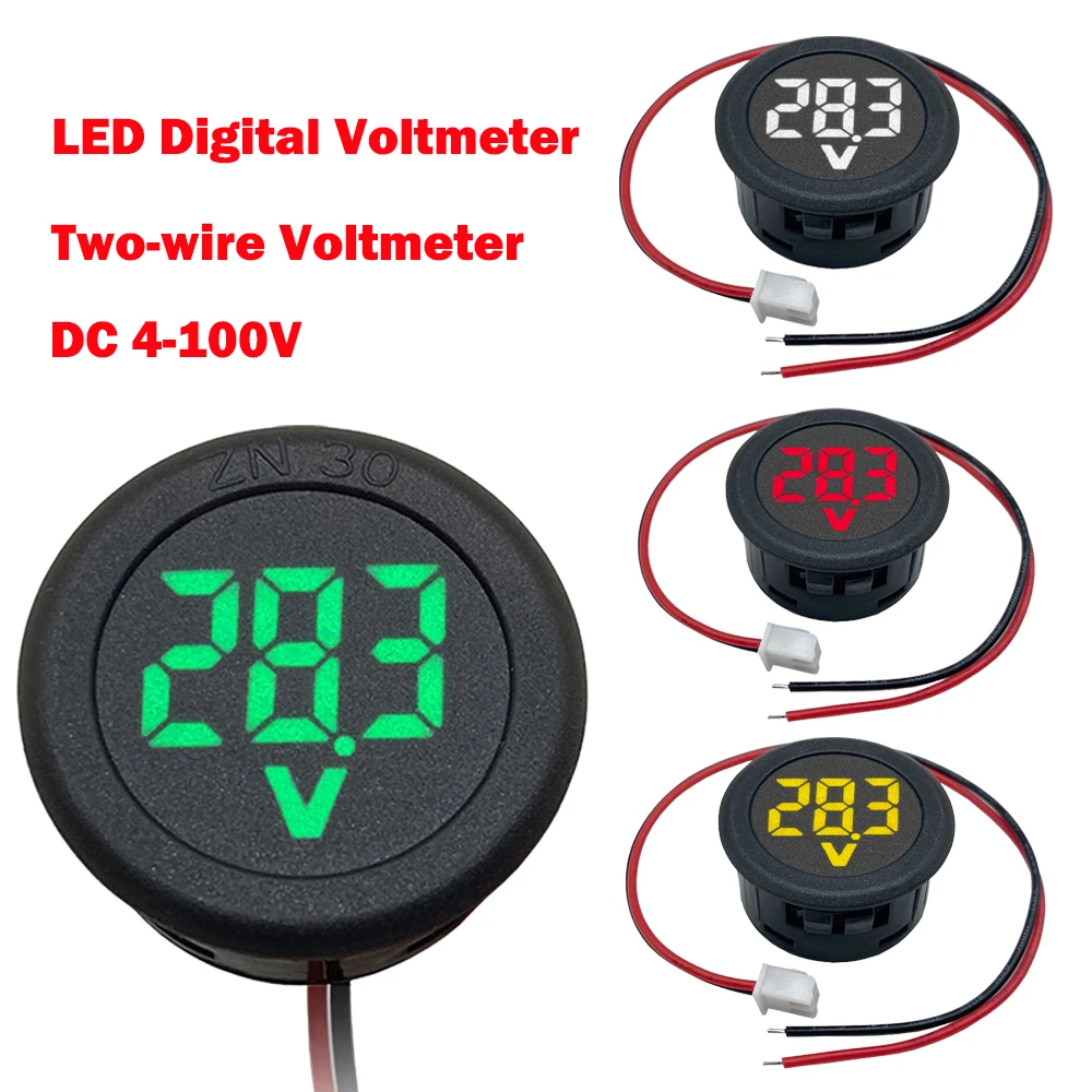 Nuevo Voltímetro Circular de dos cables con pantalla Digital LED de 4-100V CC, voltímetro Digital, pantalla de cabeza, protección de conexión inversa