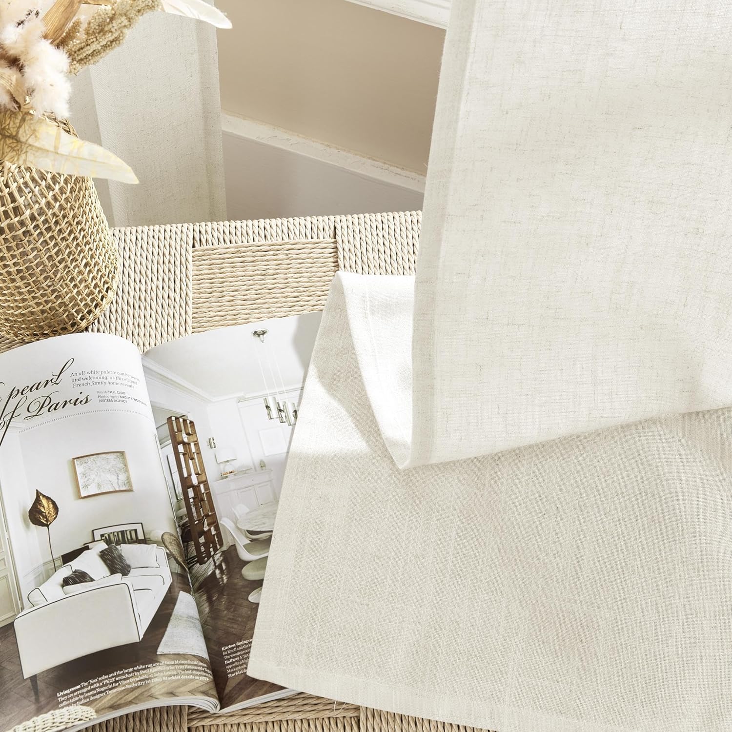 Juego de 1 panel de cortinas de lino, cortina filtrante de luz marfil de 84 pulgadas de longitud para sala de estar y dormitorio