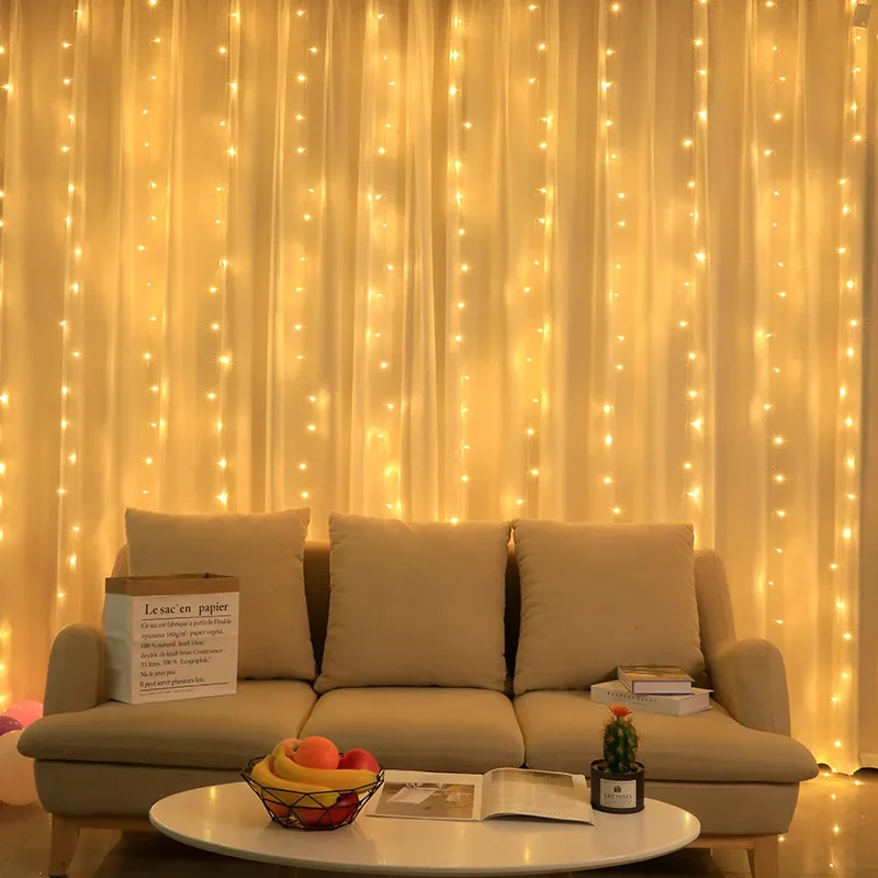 3x3M LED Curtain Icicle String Lights คริสต์มาสไฟ Fairy garland บ้านกลางแจ้งสําหรับงานแต่งงาน/งานปาร์ตี้/ตกแต่งสวน 3x1M