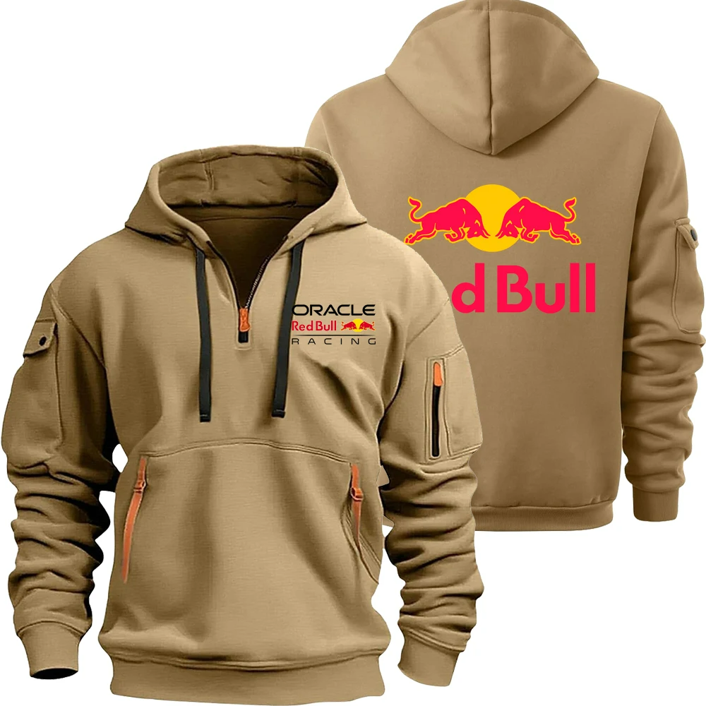 Red bull logotipo da equipe de corrida da motocicleta dos homens meio zíper moletom com capuz primavera outono masculino 2025 nova moda pulôver roupas topos