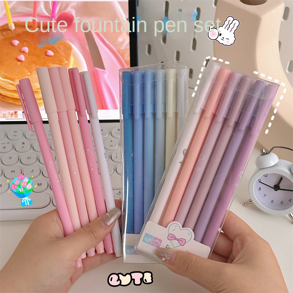 Morandi Color Box Pen ปากกาเจลสีดําชุดกล่อง 6 เครื่องเขียนนักเรียนปากกาคาร์บอน