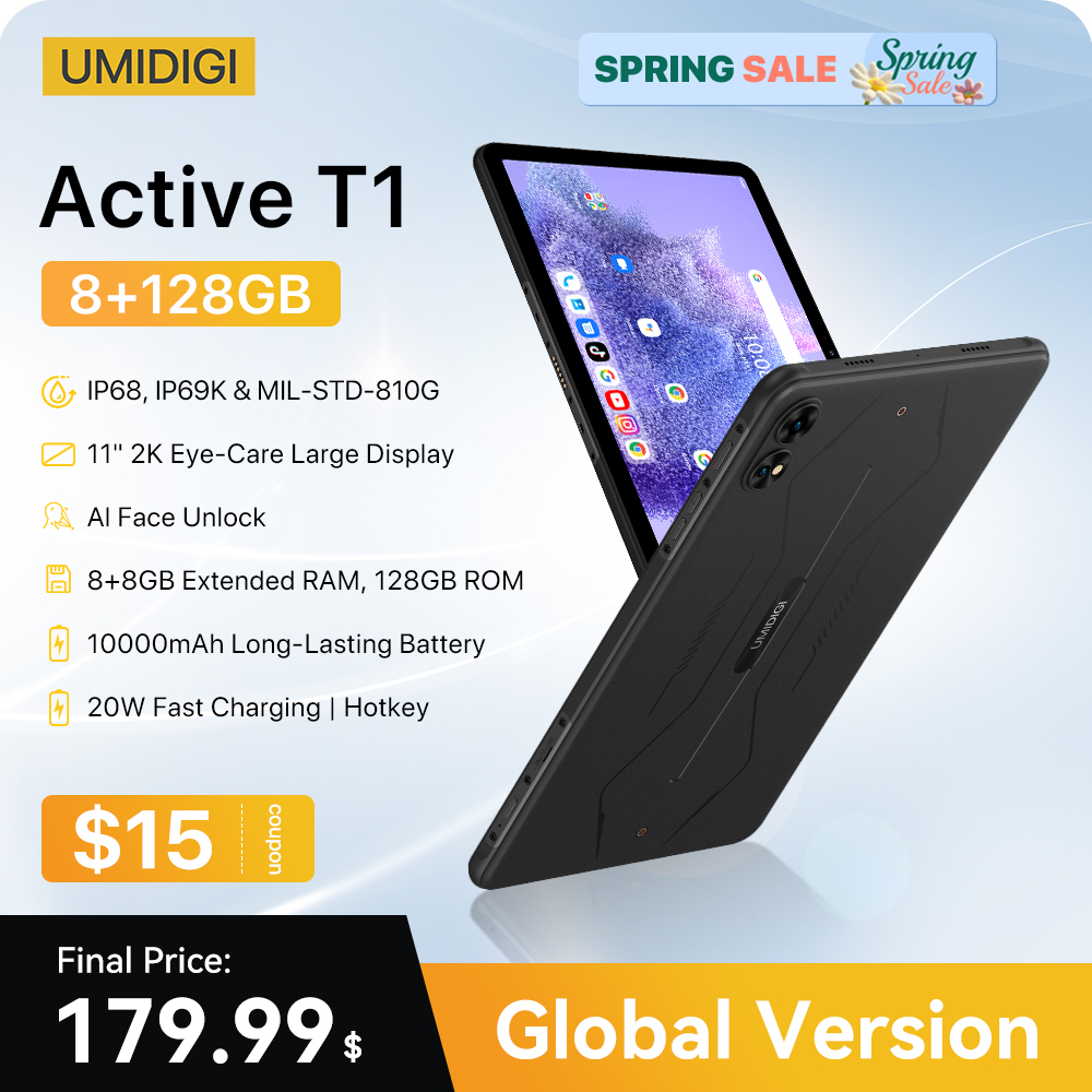 [Estreno mundial] tableta inteligente UMIDIGI Active T1 11 "2K HD Android 13 Unisoc T616 8GB 128GB 10000mAh Mega batería tableta resistente