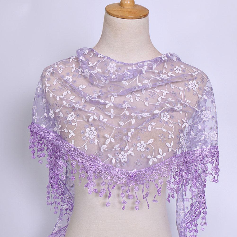 Lieve Mooie Elegante Holle Kwastje Kant Rose Bloemensjaal Gebreide Driehoekige Sjaal Sjaal Sluier Mantilla Bedrukt Wikkel Sjaals Wome Wome W1y4