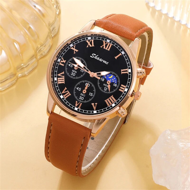 Reloj de pulsera de cuarzo para hombre de moda, reloj de pulsera de cuero marrón de lujo, reloj luminoso informal para hombre