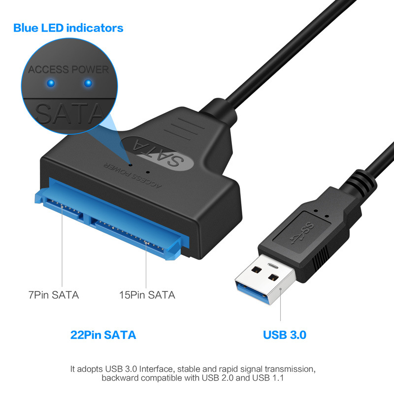 Cabo SATA para USB 3.0 e 2.0, 2.5 "Disco Rígido Externo, HDD, SSD, 3 Adaptador de 22 Pinos, Cabo Sata III, até 6 GBps