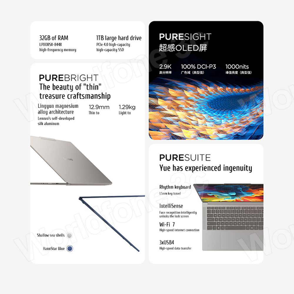 레노버 요가 에어 14s 터치스크린 노트북, 스냅드래곤 X 엘리트 통합 그래픽, 32GB LPDDR5X 1T SSD, 14.5 인치 90Hz 노트북 PC