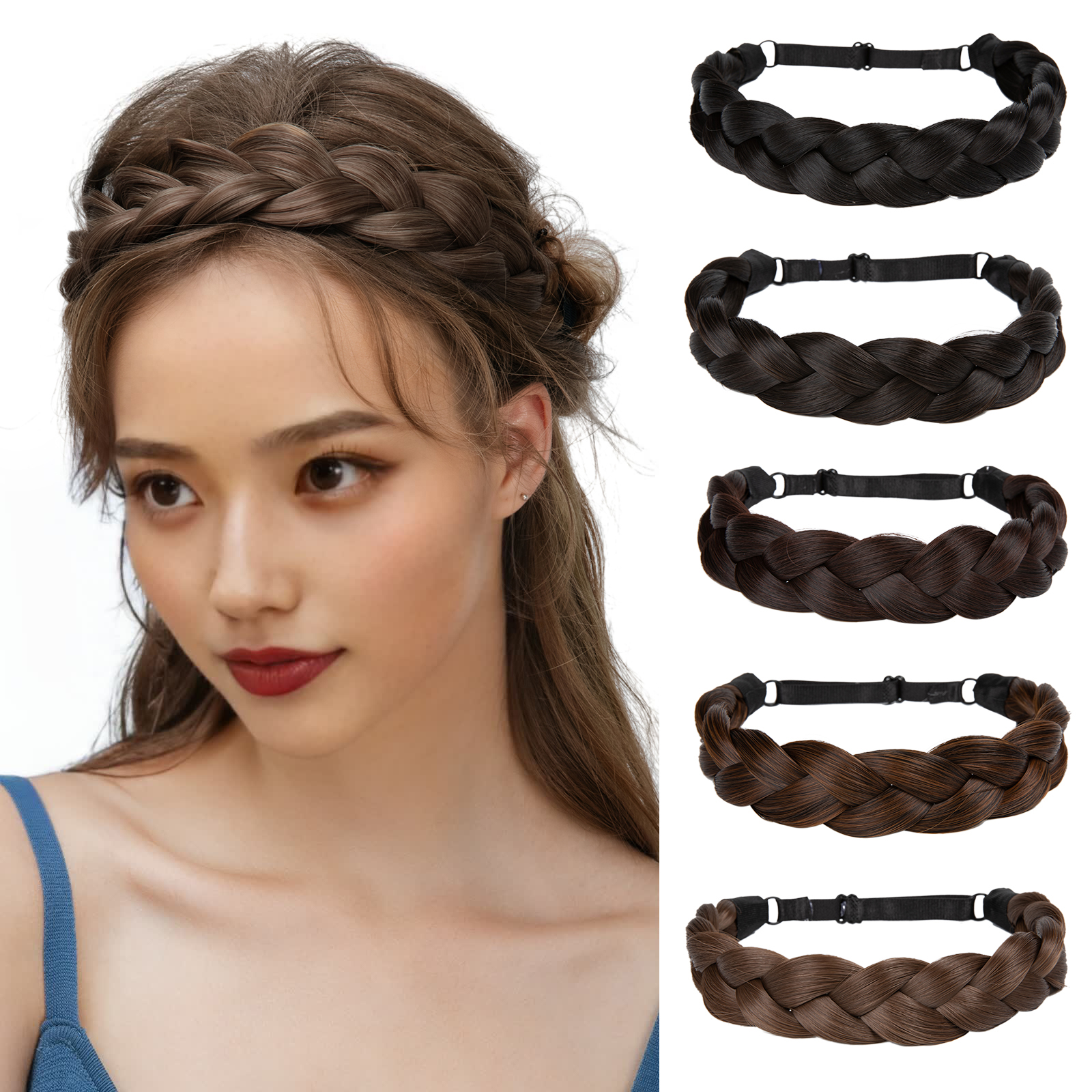 Synthetische Premium verstellbare hand gefertigte geflochtene Gummiband Haarmode Flechten Haar Stirnband Kopf bedeckung für Frauen