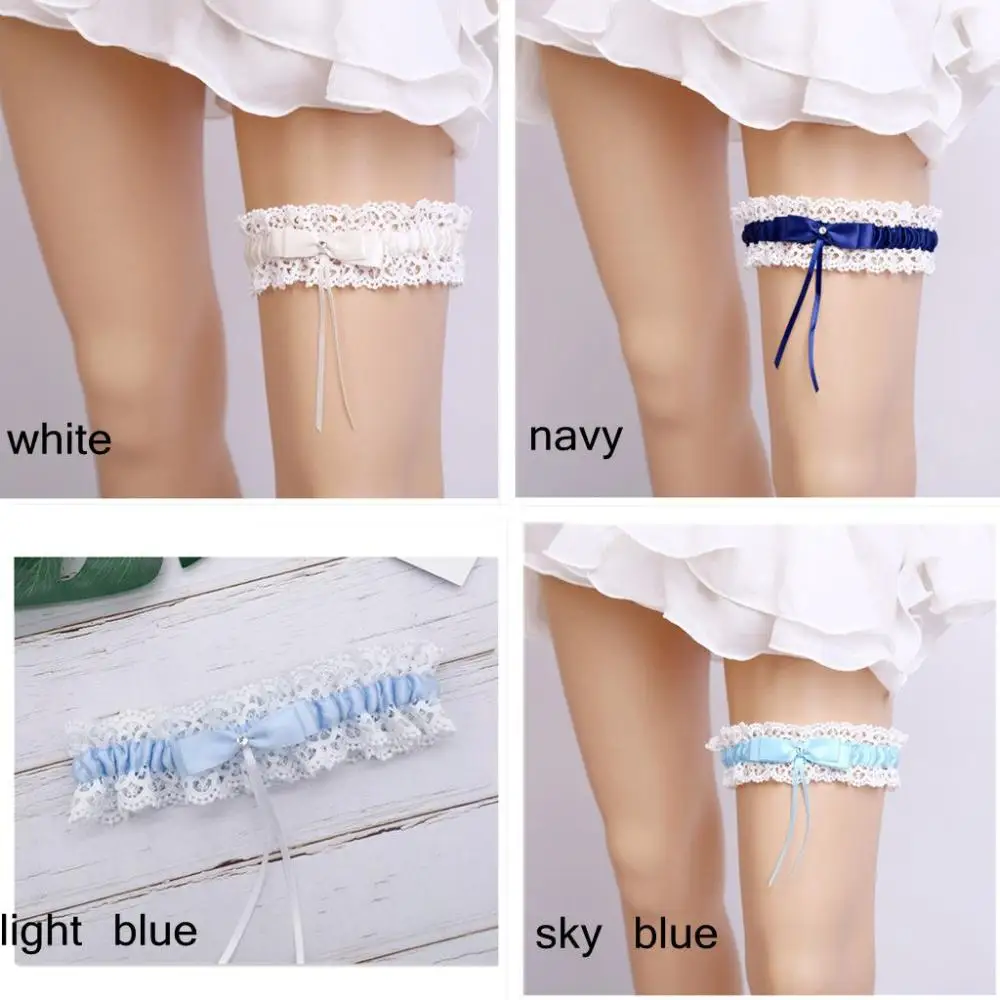 งานแต่งงานเจ้าสาวดอกไม้สีฟ้าขาแหวน Loop ถุงน่องผู้หญิงสาวเซ็กซี่โบว์เจ้าหญิงคอสเพลย์ Garter เข็มขัดอุปกรณ์เสริม