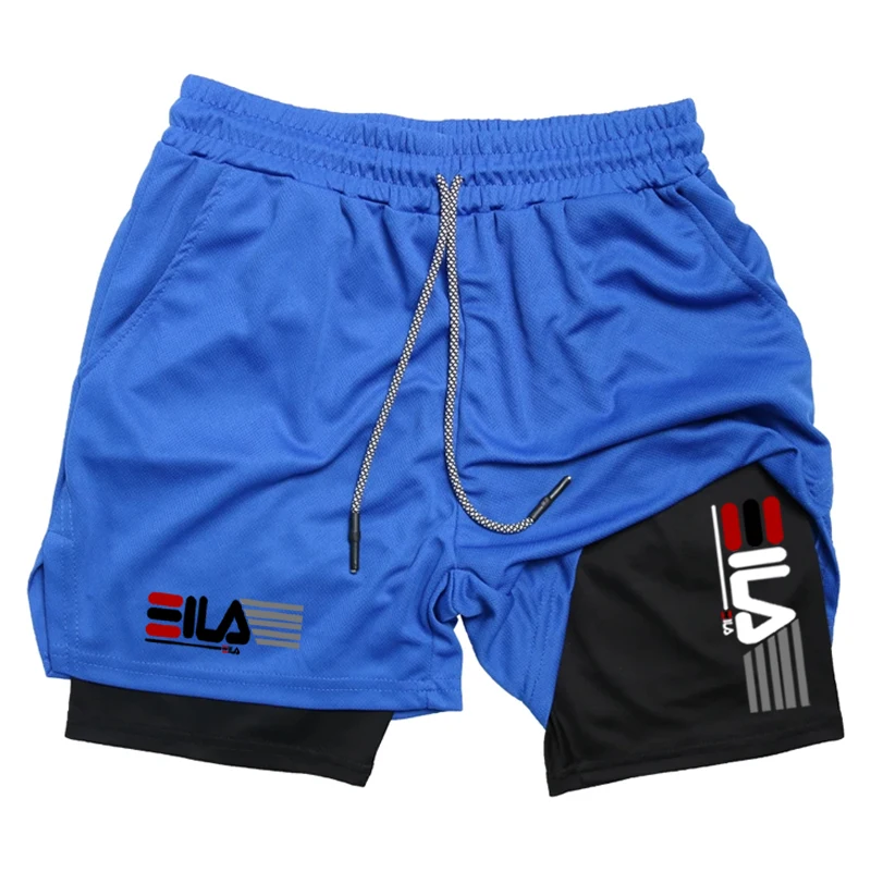 ผู้ชายกางเกงขาสั้นรัดรูปฤดูร้อน GYM Fitness2 In 1 Double Layer Breathable วิ่งกีฬากางเกงขาสั้น Casual Quick-Drying กางเกงขาสั้นชายหาด