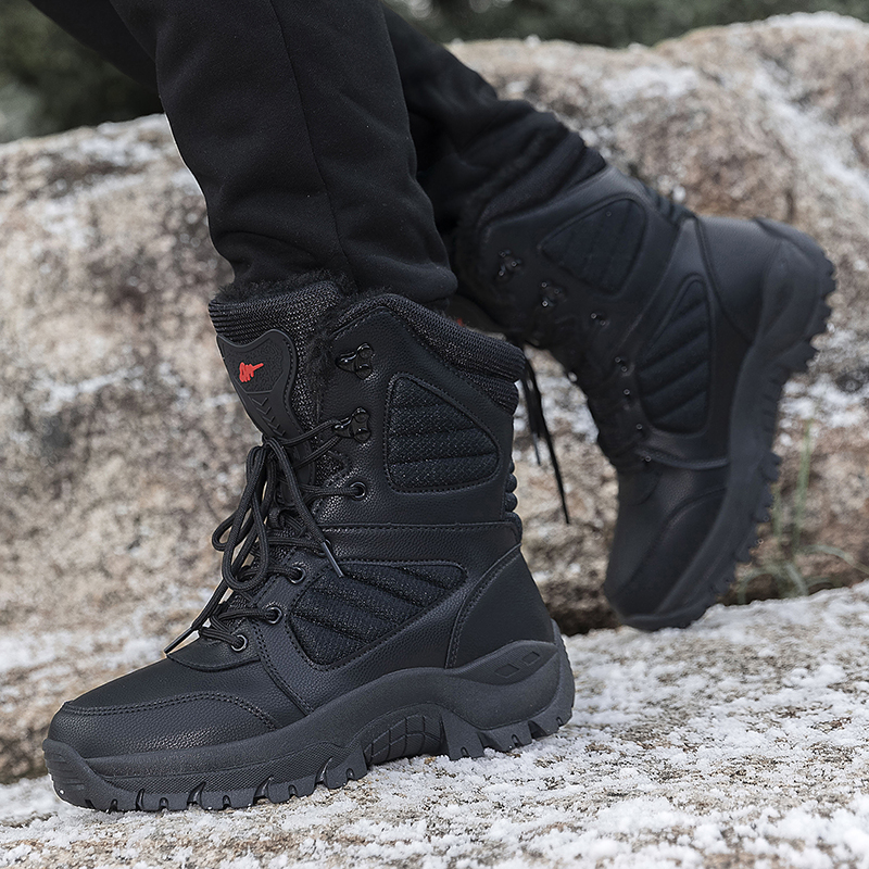 Botas de neve de pelúcia quentes de inverno masculino plus size botas de treinamento de selva ao ar livre botas de caminhada antiderrapantes de cano alto botas de deserto sapato de trabalho