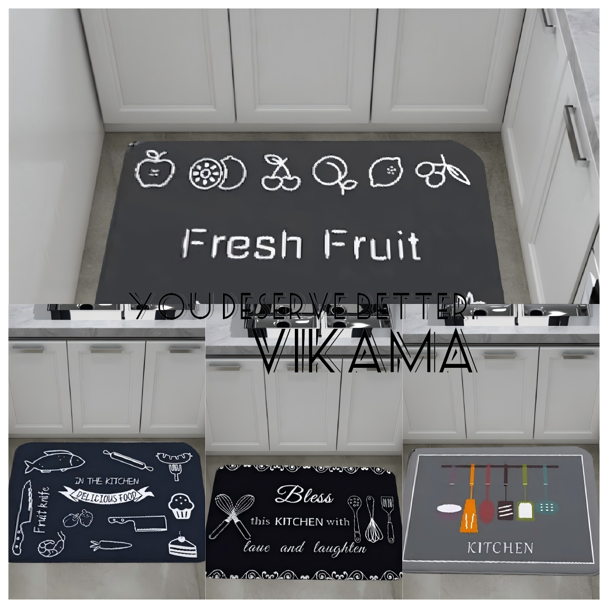 VIKAMA Kitchen Modern Minimalist Kitchen Printed Carpet Anti Slip Absorbent Easy Clean Foot Mat Home Decoration