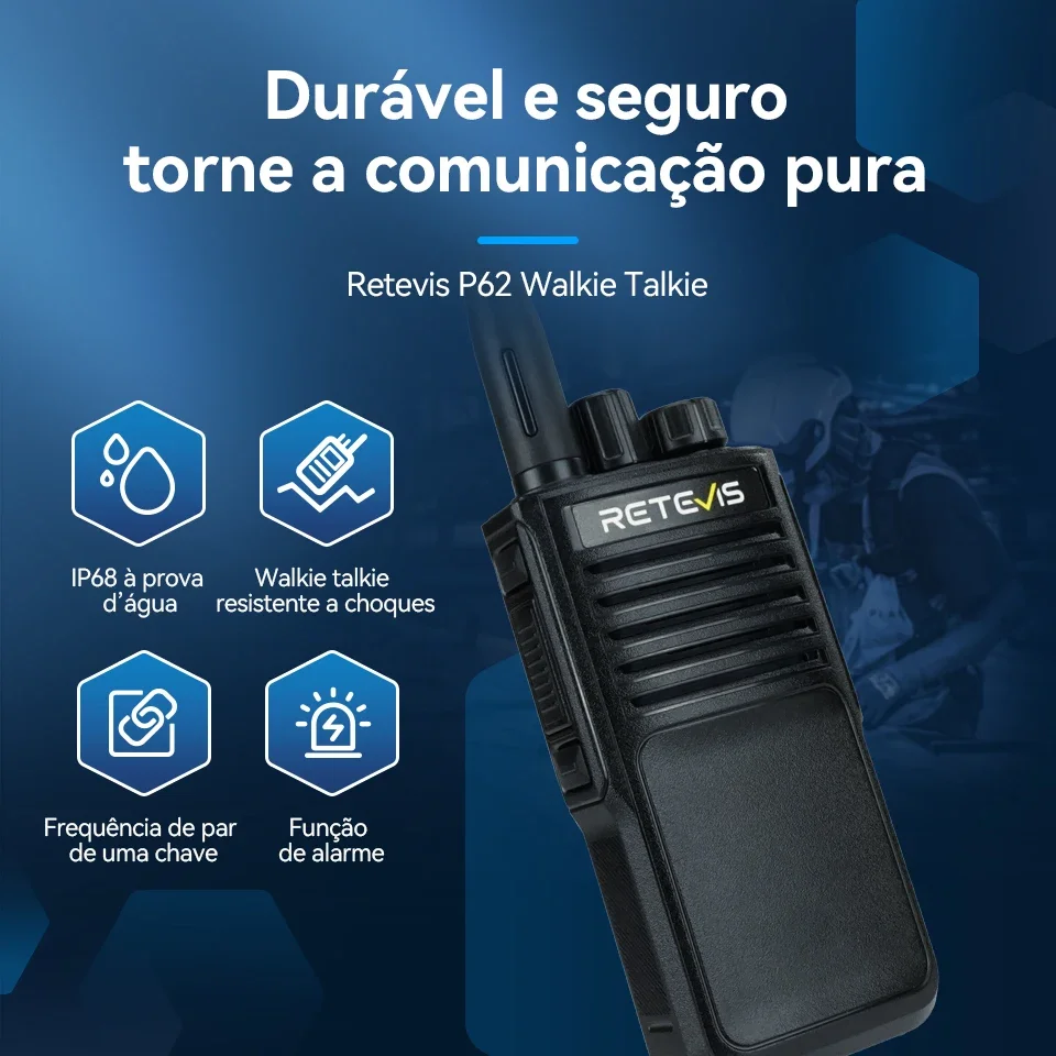 Retevis P62 Walkie Talkie 10W Poderoso IP68 à prova d'água Walkie-talkies de longo alcance Dual Band Transceptor de rádio em dois sentidos VHF UHF