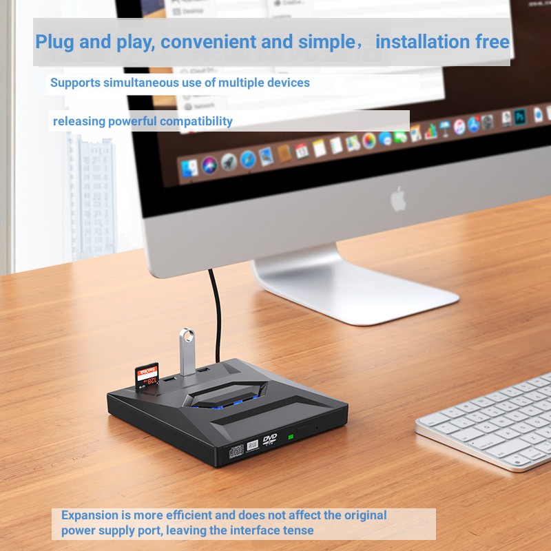 USB3.0 TYPE 3-in-1 多機能外部モバイルドライブ CD DVD バーナー、SD カード、U ディスクプレーヤー読み取り速度 CD Rom 24X CD-RW