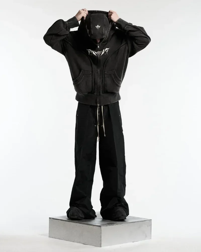 Y2K Vintage Zip up Hoodie แฟชั่นพิมพ์รูปแบบหมวกคู่เย็นออกแบบเสื้อกันหนาวขนาดใหญ่ Gothic ผู้ชายผู้หญิงเสื้อผ้า