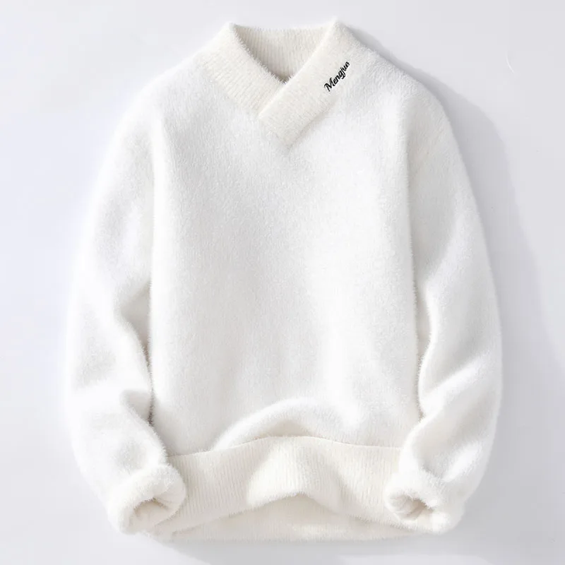 Suéteres masculinos de inverno estilo coreano suéter quente com decote em V suéteres masculinos outono pulôveres de lã masculinos tamanho completo M-XXXL
