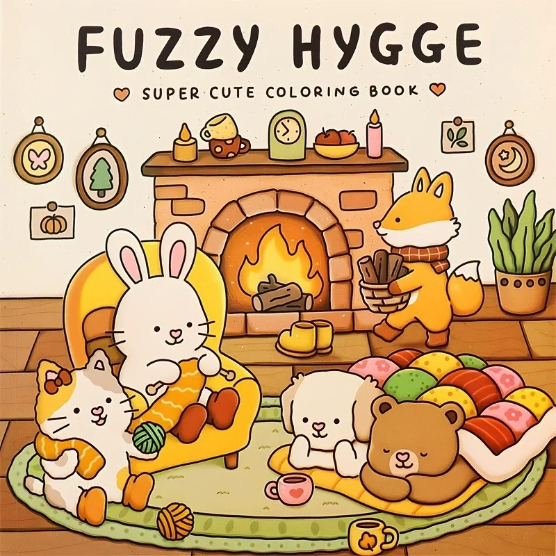 FUZZY HYGGE Livro para colorir com padrões Bold-easy para adultos Livro de desenho fofo Presente perfeito para festa e aniversário