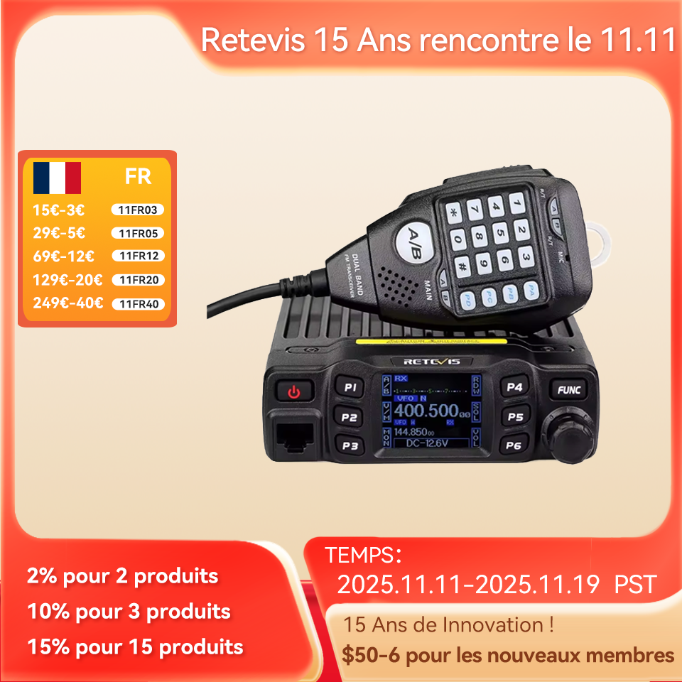 Retevis Autoradio RT95 Radios de Mobile Auto Radio Talkie Walkie Longue Portée Professionnel VHF UHF Talkie-walkie Poste Radio Voiture Amateur Ham Radio ricetrasmittente for Camping