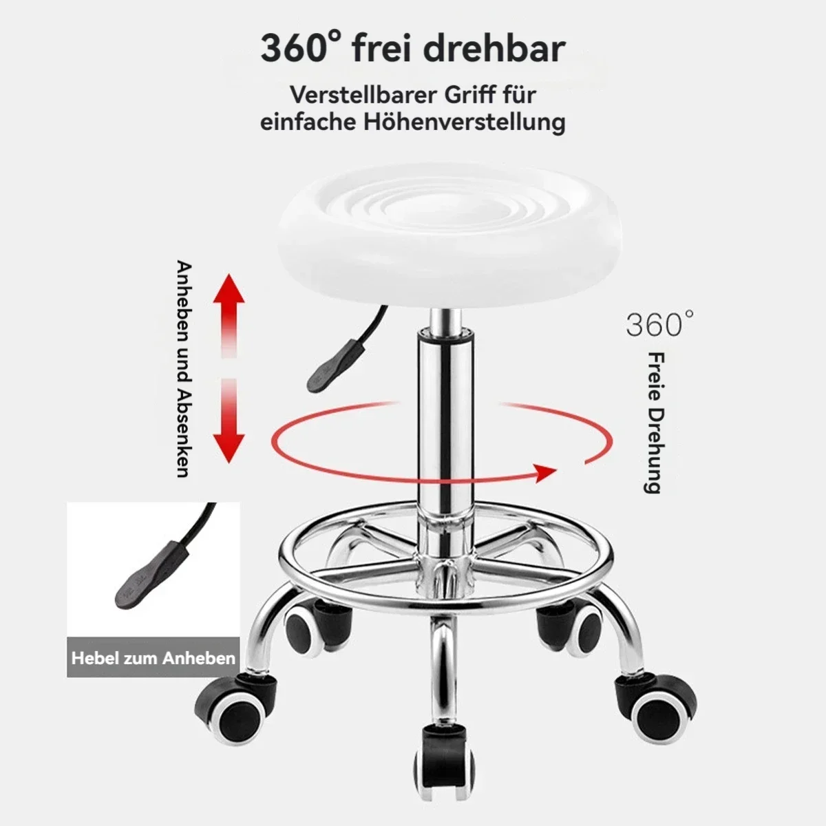 Drehhocker, Rollbarer, Ergonomia Arbeitshocker (höhenverstellbarer), 360 °   drehbar, Bürohocker, Praxishocker, Rollhocker,Barstuhl