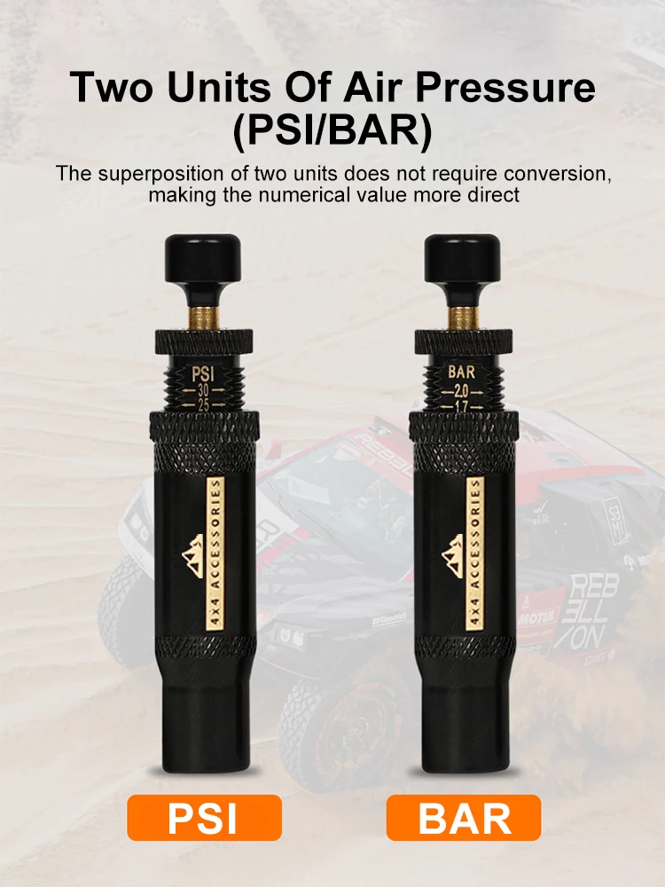 調整可能なオートストップタイヤデフレーターバルブキット (10-30 PSI) 4 個 車両オートバイオフロード 4x4 用ネジ式タイヤエアダウンツール