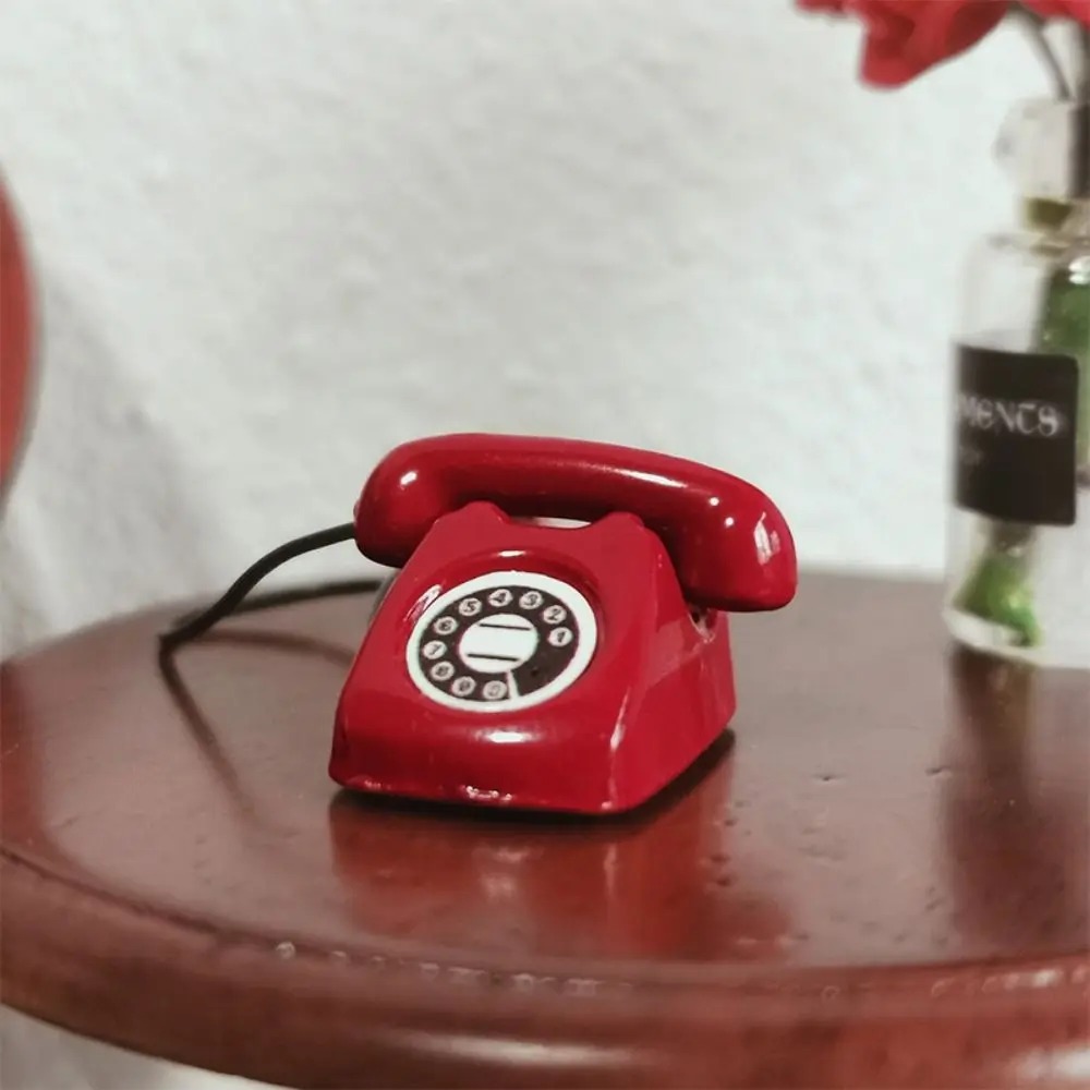 Retro Mini Festnetztelefon 1:12 Puppenhaus Miniatur Simulation Mini Telefon Modell Wohnmöbel Dekor Kinder Rollenspiel Spielzeug