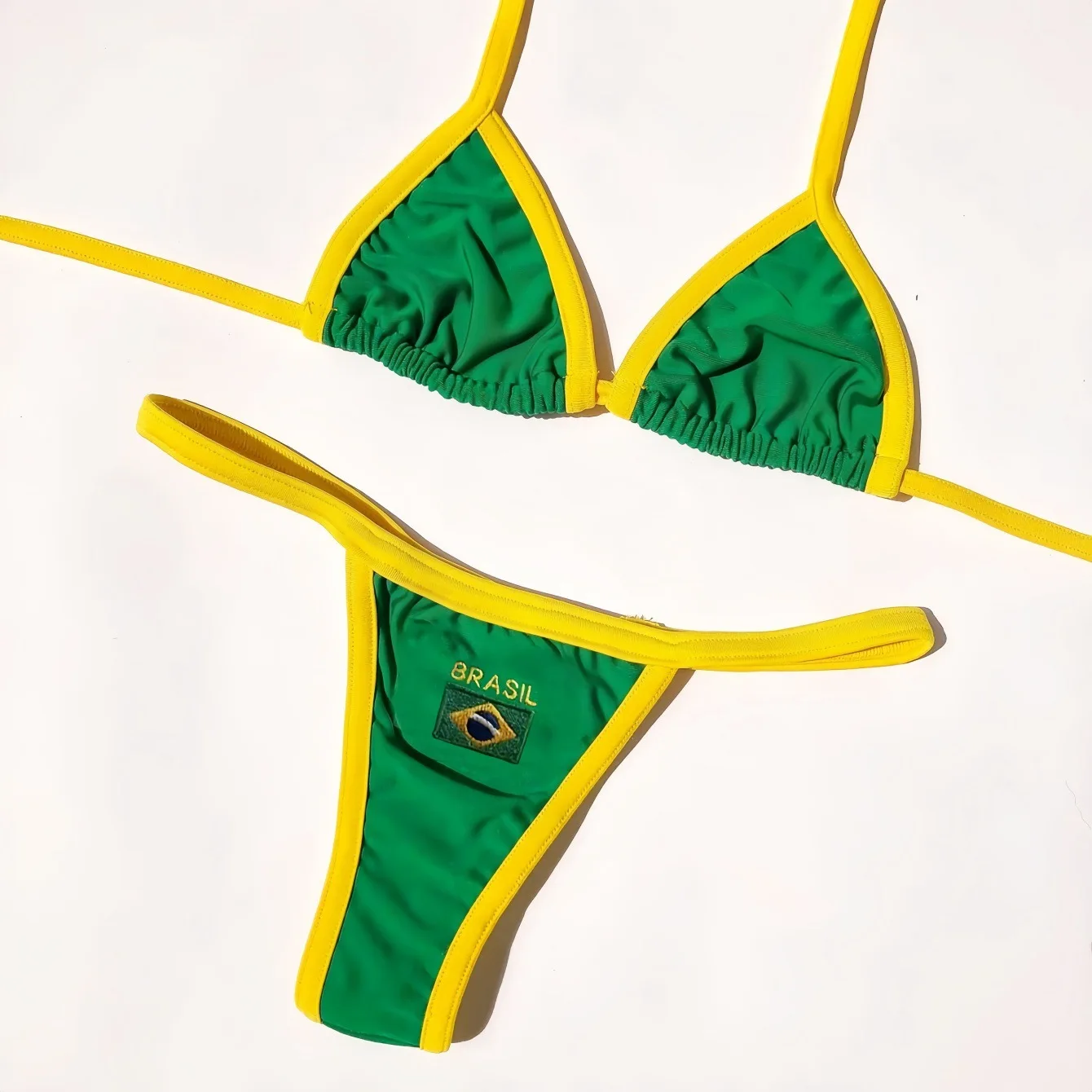RUOTONSEPT-Conjunto de Bikini dividido con contraste de bandera de Brasil, traje de baño Sexy para mujer, traje de baño de retazos, traje de baño Hottie, ropa de playa de verano