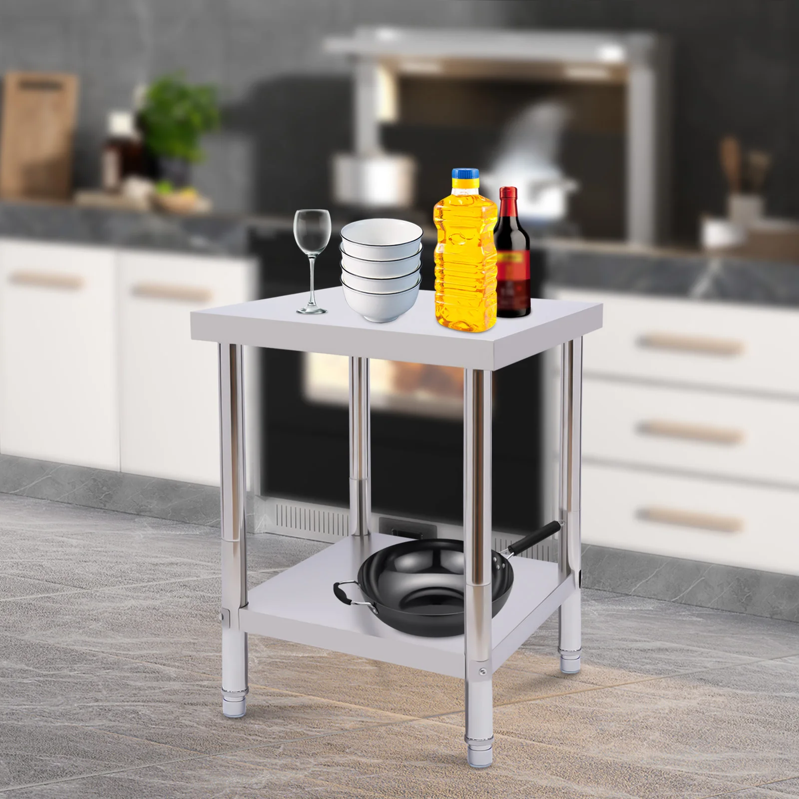 Stainless Steel Work Table 400kg/881lbs Load-bearing Food Prep Worktable with Undershelf, Durable Large Storage Shelf