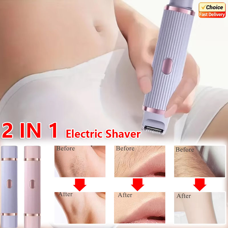 Afeitadora eléctrica 2 en 1 resistente al agua para mujer, recortadora de pelo de Bikini, uso en seco y húmedo, doble cabezal, desmontable, inalámbrica, recargable