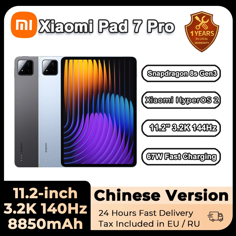 Xiaomi Mi Pad 7 Pro Tablet PC Snapdragon 8s Gen 3 Prozessor 11,2 Zoll 3,2K 144 Hz Display 8850 mAh |   67 W Schnellladung HyperOS 2