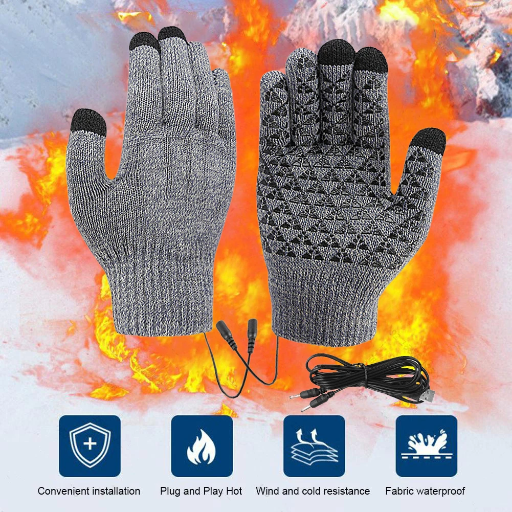 Elektrisch beheizte Handschuhe, Touchscreen, Outdoor, Reiten, Skifahren, Fäustling, USB-beheizte Handschuhe für Rucksackreisen, Bergsteigen (keine Batterie)