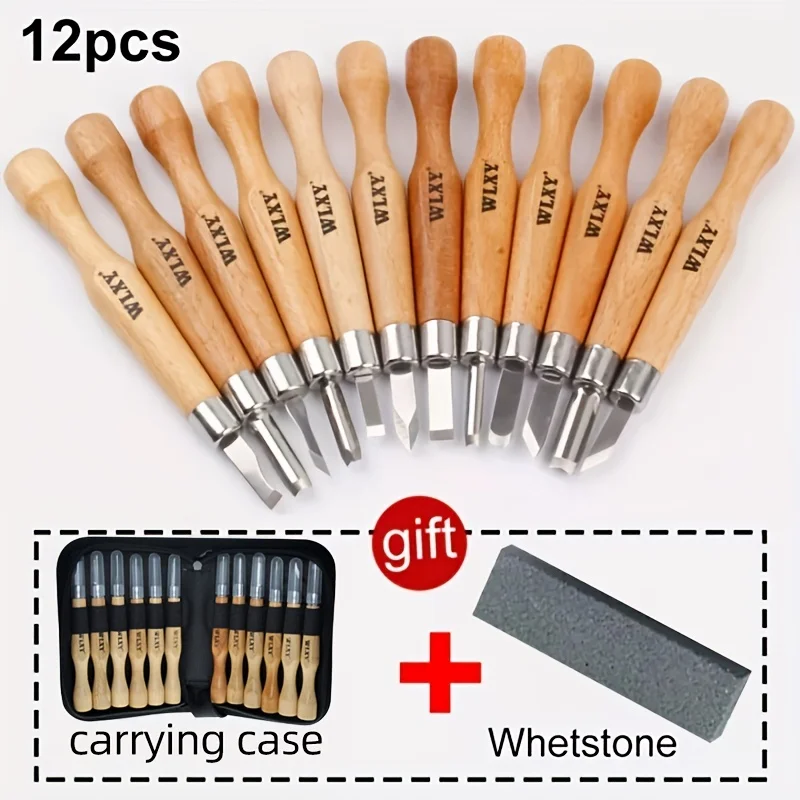 12pcs Professional Wood Carving Chisel Knife Hand Tool Set With Grinding Stone For Basic Detailed Carving Woodworkers Gouges