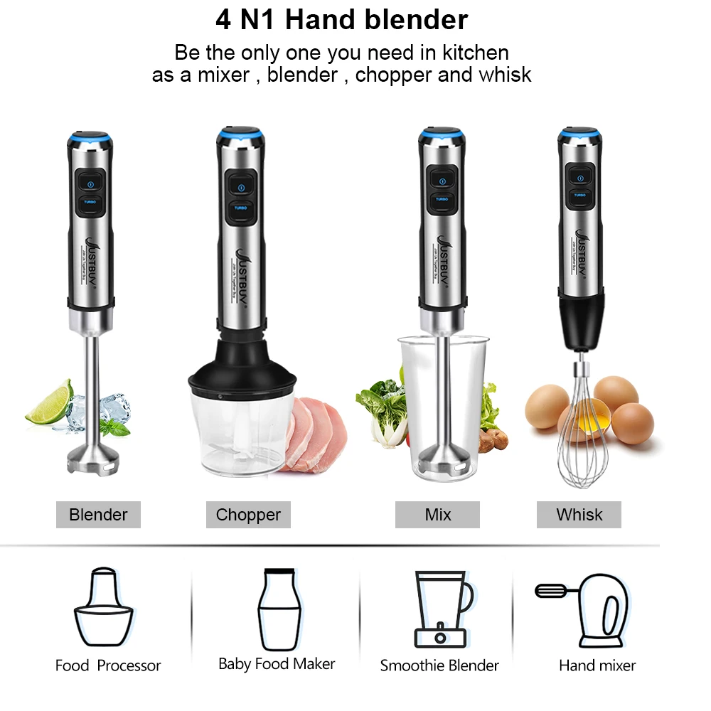 1500W 7/6/4 in 1 Bastone elettrico Frullatore commerciale a mano Robot da cucina Frusta per uova Mixer Spremiagrumi Tritacarne
