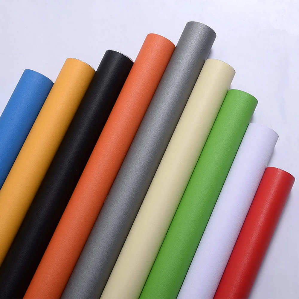 PVC กันน้ําหนา Self กาววอลเปเปอร์ตกแต่งบ้านห้องนั่งเล่นห้องนอนวอลล์เปเปอร์สีทึบ Self Adhesive