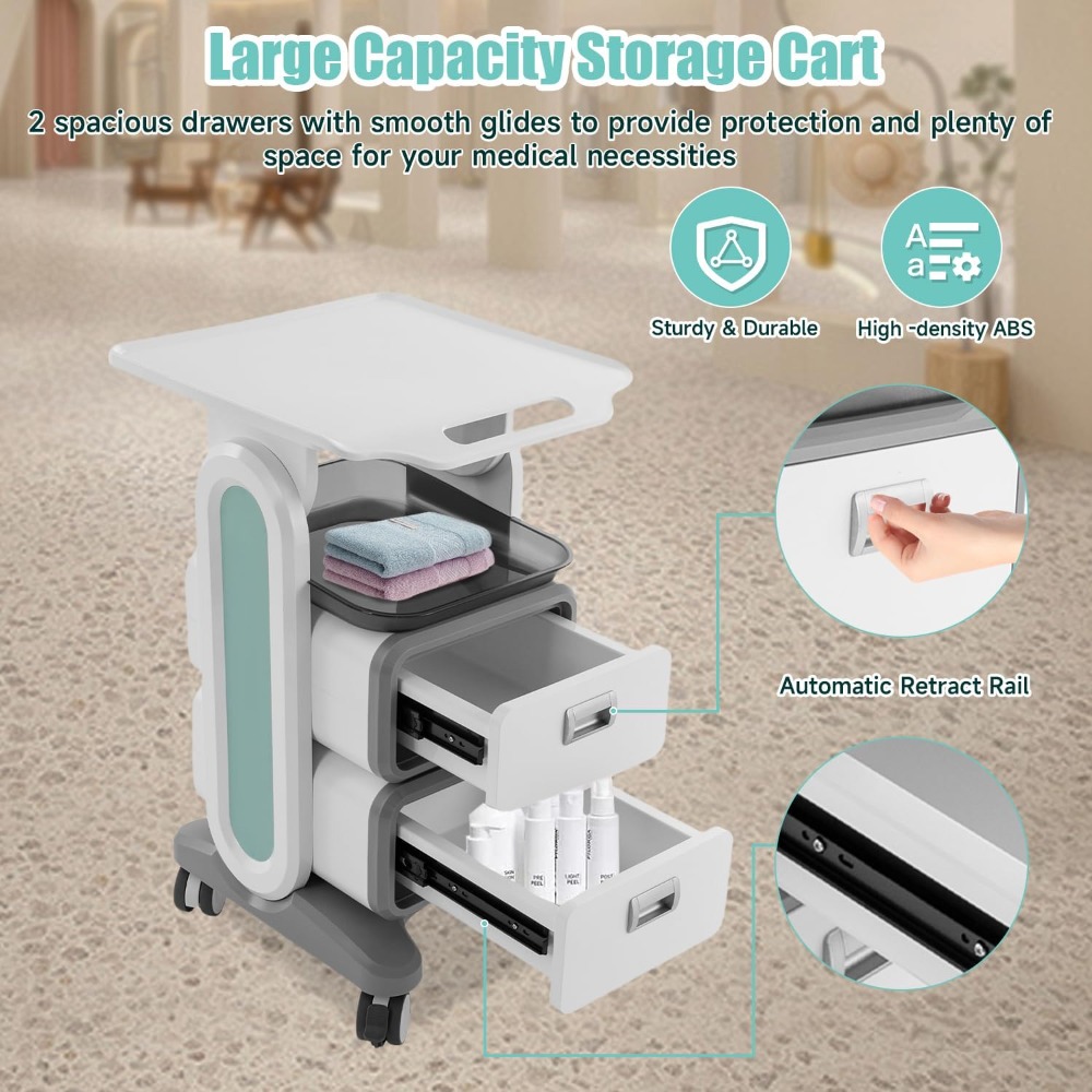 Mobile Medical Trolley Cart 132 Lbs Load Portable Professional Medical Cart with Drawers Tool Tray  for Hospital Medical Salon