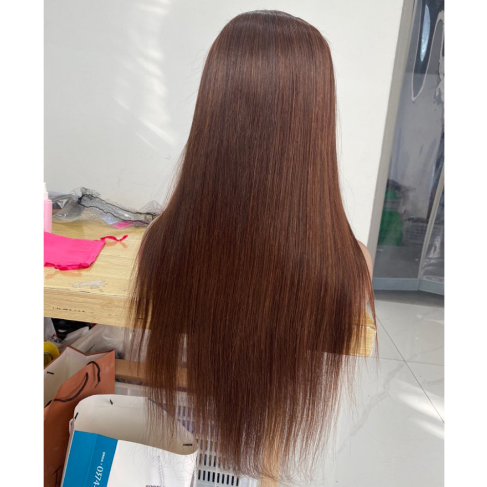 Parrucche per capelli umani marrone scuro Parrucche anteriori in pizzo dritto 13x4 Parrucche per capelli umani trasparenti 100 marrone cioccolato Densità del 180%