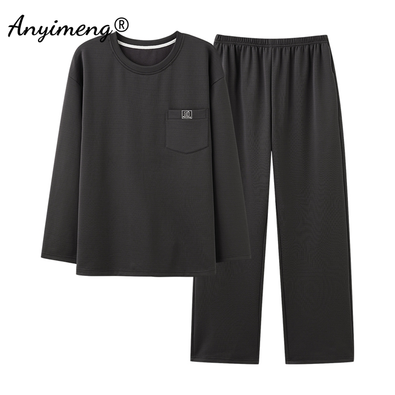 Nuevo Otoño Invierno pijamas negros para hombres ropa de casa de algodón sintético suave ropa de dormir de manga larga ropa de dormir de moda de ocio para hombre