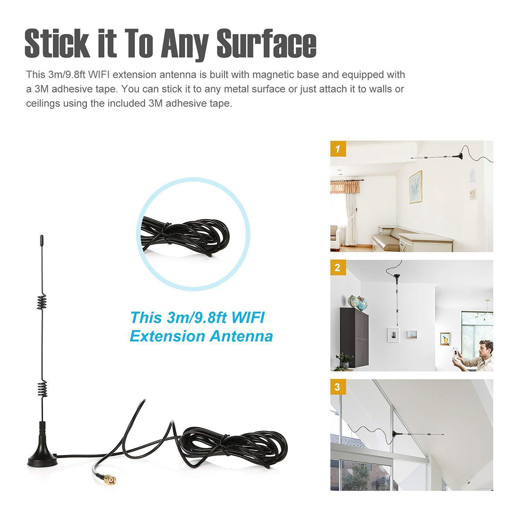 2.4G/5G Magnetische Basis 12dBi Indoor Externe Antenne met RP-SMA Connector voor Wifi Router Modem Antenne GR174 3 Meter Kabel