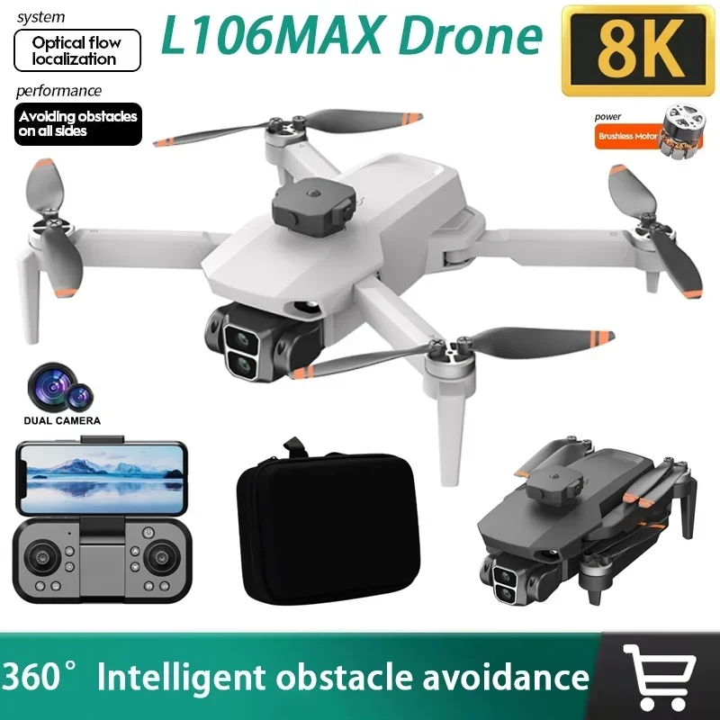 Novo L106 MAX Motor Brushless 8K HD Câmera Dupla 2.4GHz Drone 360 °   Presente de brinquedos de helicóptero RC portátil para evitar obstáculos inteligentes