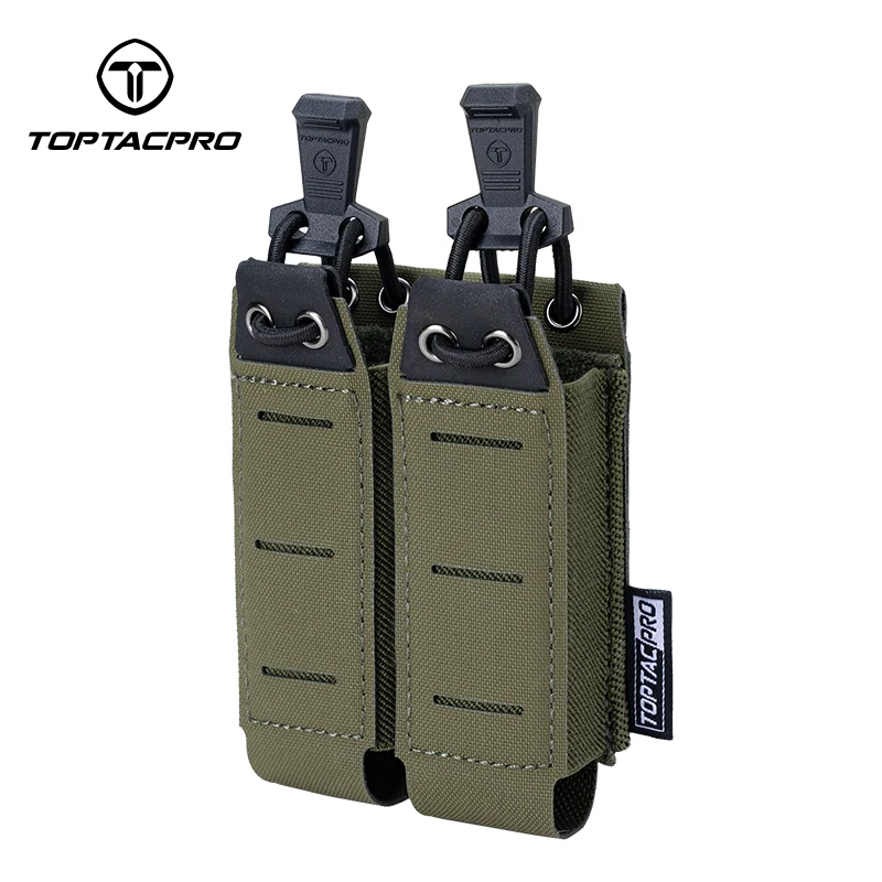TOPTACPRO bolsa táctica doble Mag para 9mm MOLLE bolsa abierta superior Mag dibujo rápido ligero 8526