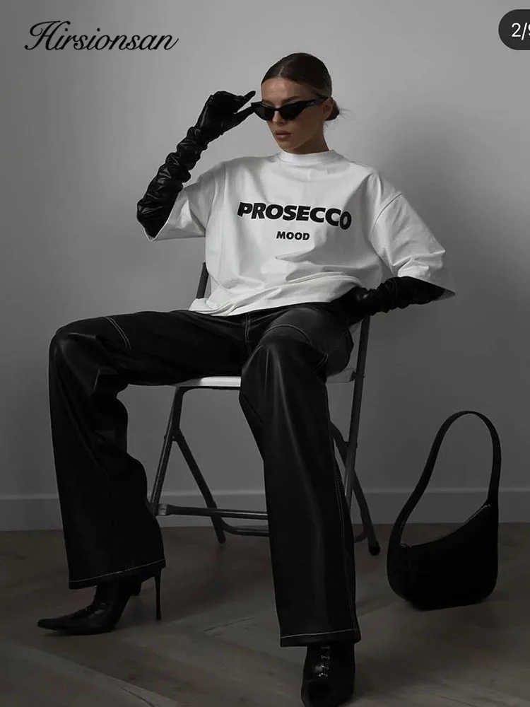 Hirsionsan 綿 100% レタープリント Tシャツ女性 2024 夏の新ベーシックヴィンテージ Tシャツカジュアルルーズシックな O ネック女性カップルトップス