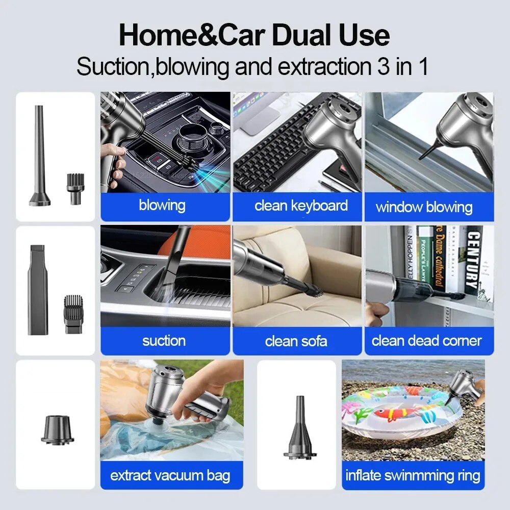 자동차 진공 청소기 4 In1Wireless 진공 청소기 먼지 떨이 가정용 휴대용 무선 StrongSuction 자동차 청소기 용 휴대용 진공 펌프
