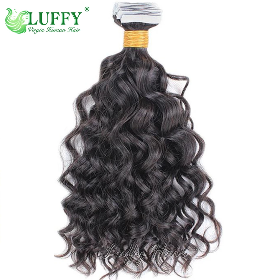Cinta de onda de agua en extensiones de cabello humano, cabello Remy brasileño rizado para mujeres negras, cinta de trama de piel Invisible, Ins