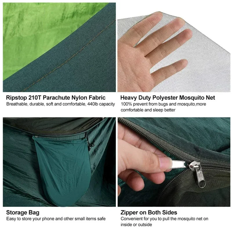 Camping Hammock สุทธิ,เปลญวนร่มชูชีพที่มี500ปอนด์ Super ไนลอนน้ำหนักเบาสำหรับ Camping ท่องเที่ยวเดินป่า